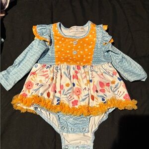 Floral Blue and Orange Kids One Piece